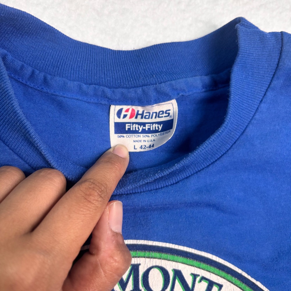 Vintage 1990 Vermont T Shirt USA Made Hanes Fifty Fifty Blue Graphic Tee Large - Picture 4 of 9